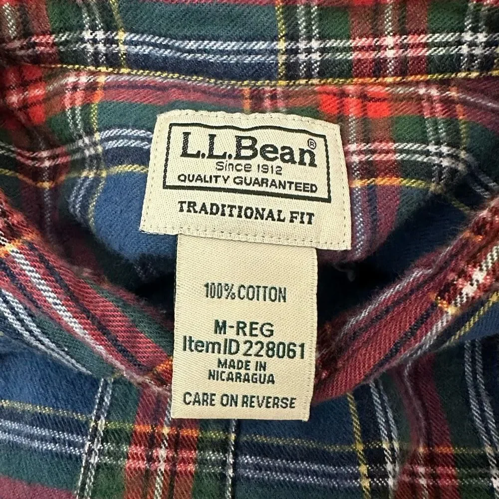 L.L. Bean Blue Scotch Red Blue‎ Plaid LS Top Cotton Flannel Traditional Fit sz M